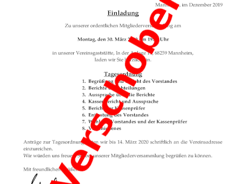 Mitgliederversammlung verschoben!