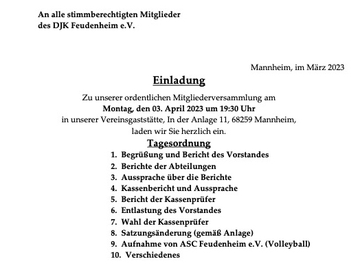 Einladung zur Mitgliederversammlung 2023