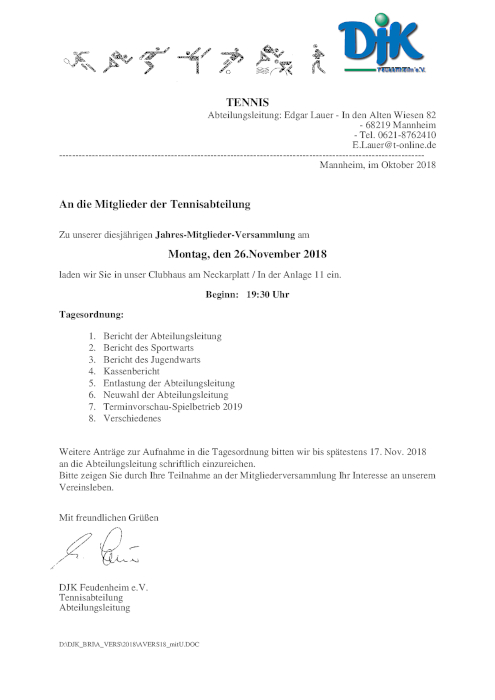 Tennis Jahres-Mitglieder-Versammlung